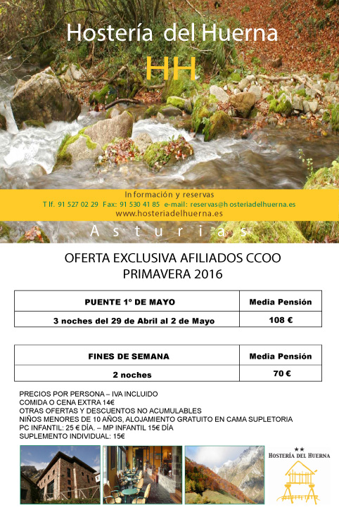 Oferta Hostera del Huerna primavera 2016